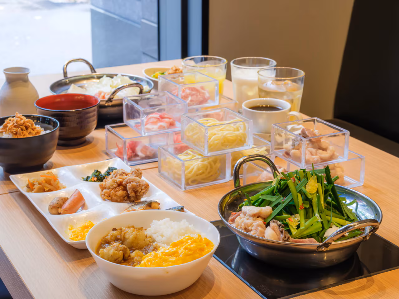 APA Hakata Ekihigashi breakfast buffet spread with Japanese and Western dishes