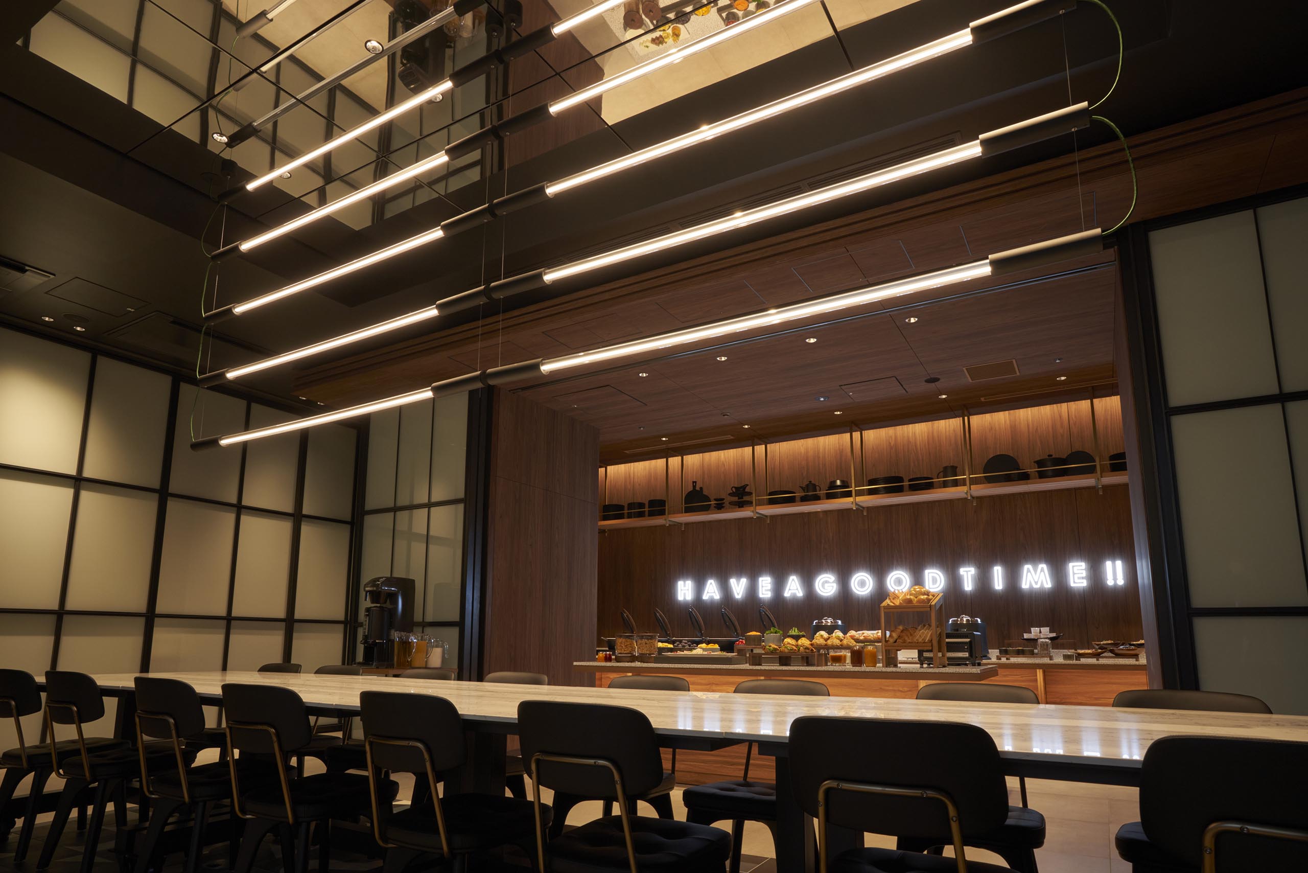 Cross Life Hakata Tenjin 55-item breakfast buffet featuring Mentai France bread and local specialties
