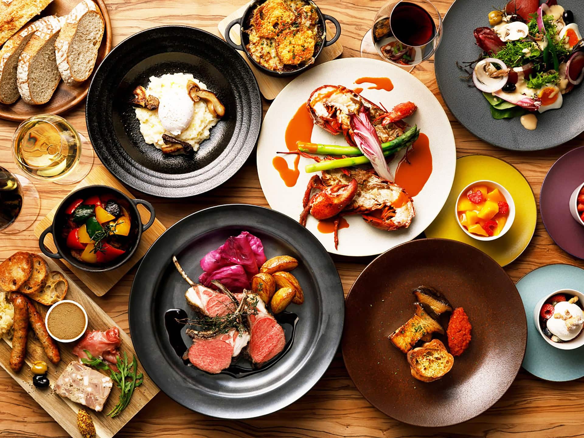 Bistronomy restaurant with plated dishes lined up for service