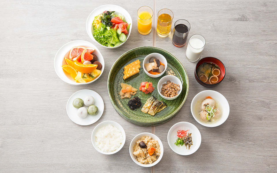 Breakfast buffet spread at Bonne Récolte restaurant Hotel Monte Hermana Fukuoka