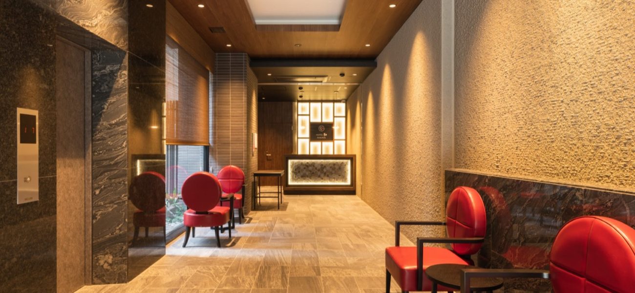 Hotel Wa Hakata entrance and tablet check-in area