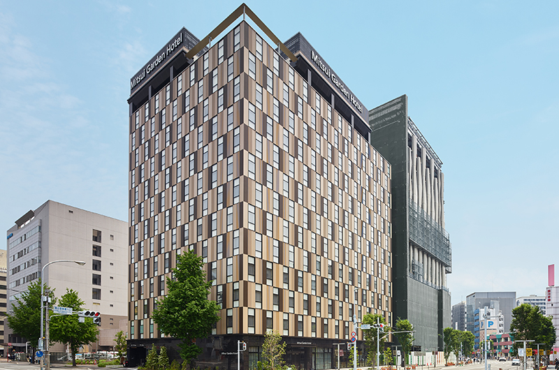Mitsui Garden Hotel Fukuoka Gion exterior tower viewed from the street in the Hakataekimae district
