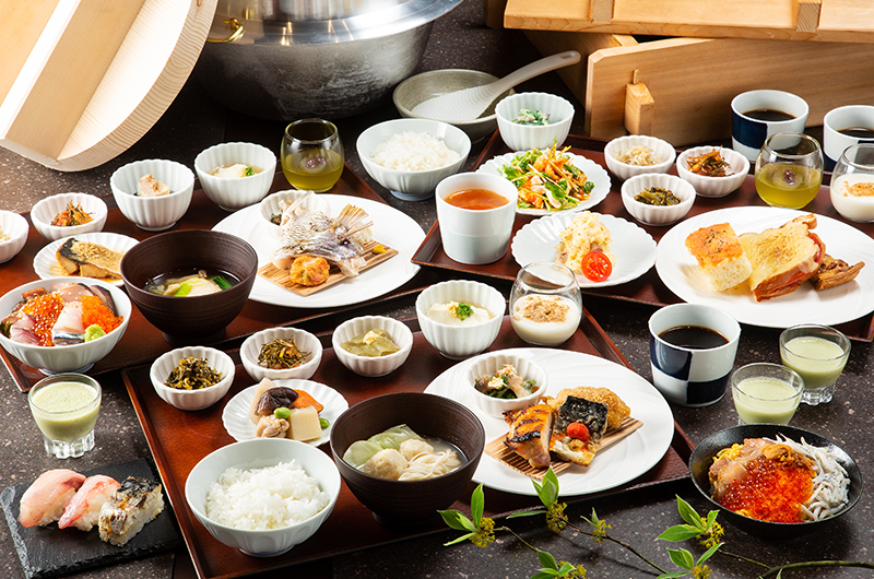 Breakfast buffet at Ono no Hanare Hakata Honten restaurant on the 1F of Mitsui Garden Hotel Fukuoka Nakasu featuring made-to-order nigiri sushi