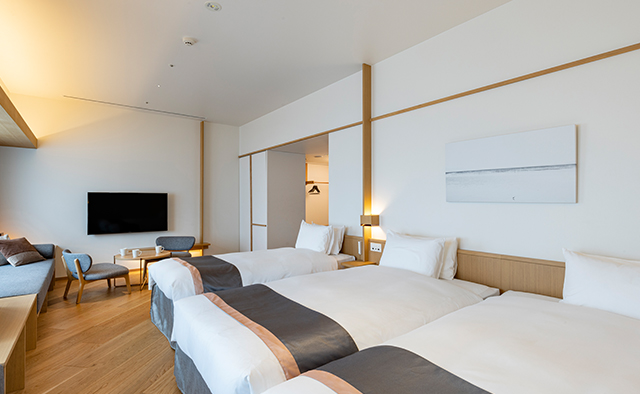 Tokyu Stay Fukuoka Tenjin deluxe room — spacious 40 m² layout with twin beds and natural wood accents